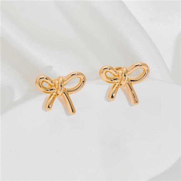 Gold Bow Knot Earrings - Picture 5 of 7